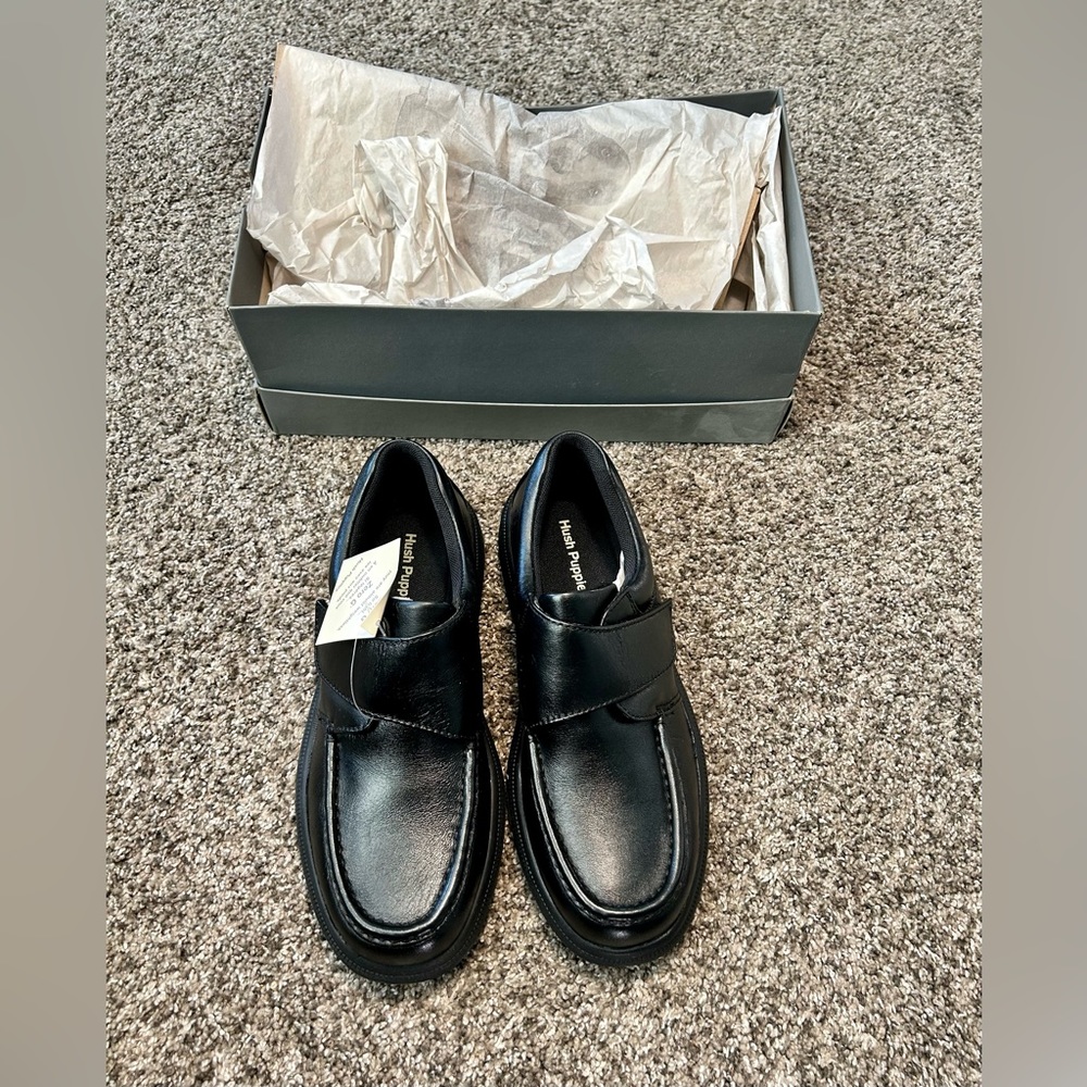 Hush Puppies Gil Black Leather Velcro Men’s Shoes Size 8